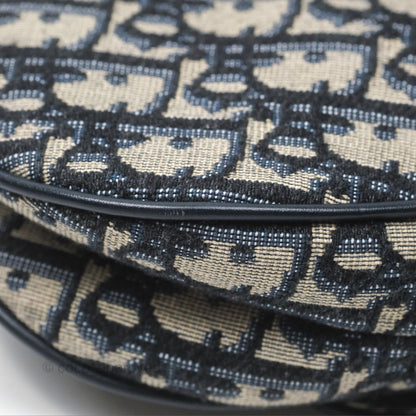 Christian Dior Mini Saddle Bag Blue Oblique Jacquard Gold Hardware