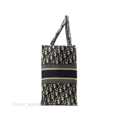 Christian Dior Medium Blue (Old Small) Dior Oblique Embroidery Canvas Book Tote