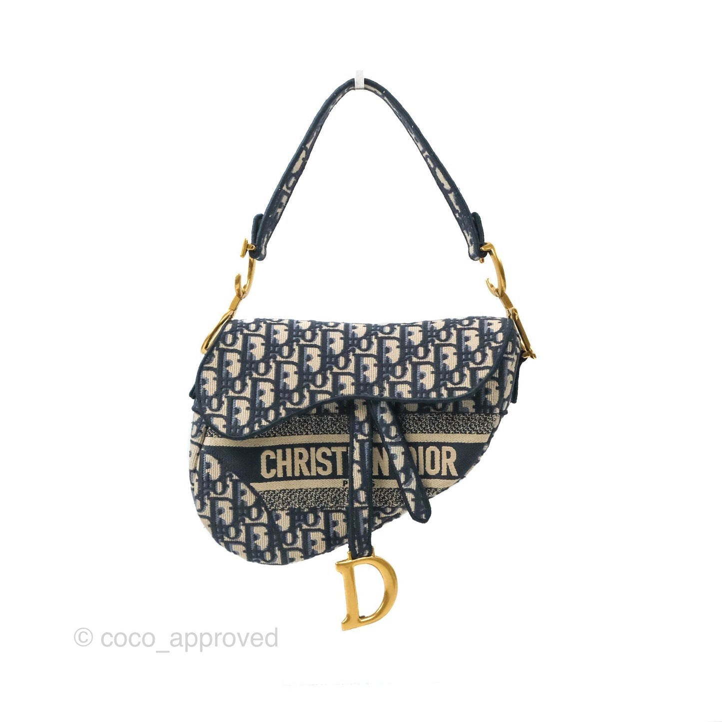 Christian Dior Navy Saddle Bag Dior Oblique Embroidery Gold Hardware