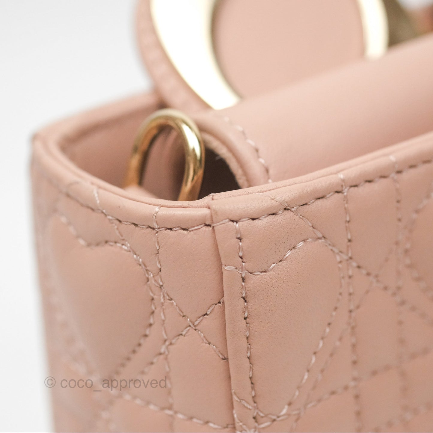 Christian Dior Medium Lady D-Joy Nude Pink Lambskin Heart Quilted