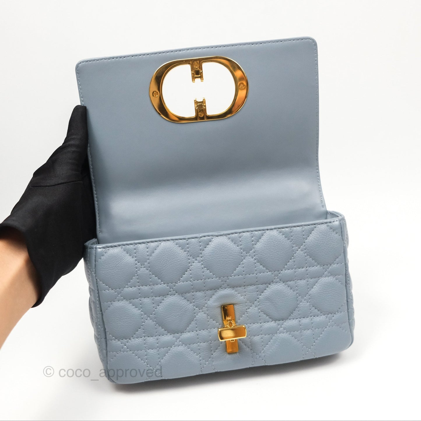 Dior Small Caro Bag Blue Supple Cannage Calfskin