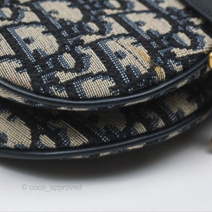 Christian Dior Mini Saddle Bag Blue Oblique Jacquard Gold Hardware