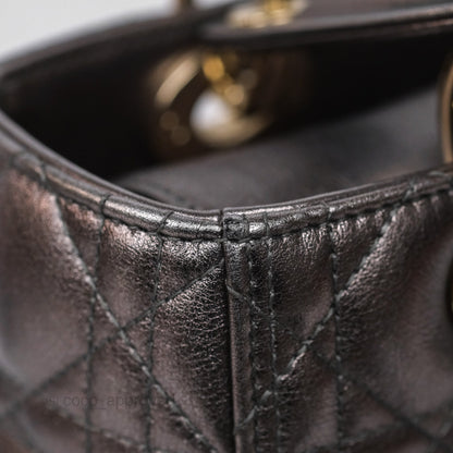 Christian Dior Medium Lady Dior Metallic Dark Grey Lambskin Gold Hardware