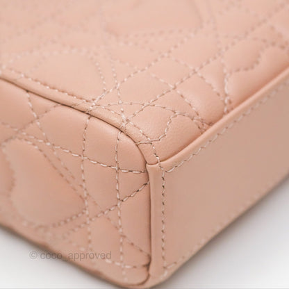 Christian Dior Medium Lady D-Joy Nude Pink Lambskin Heart Quilted