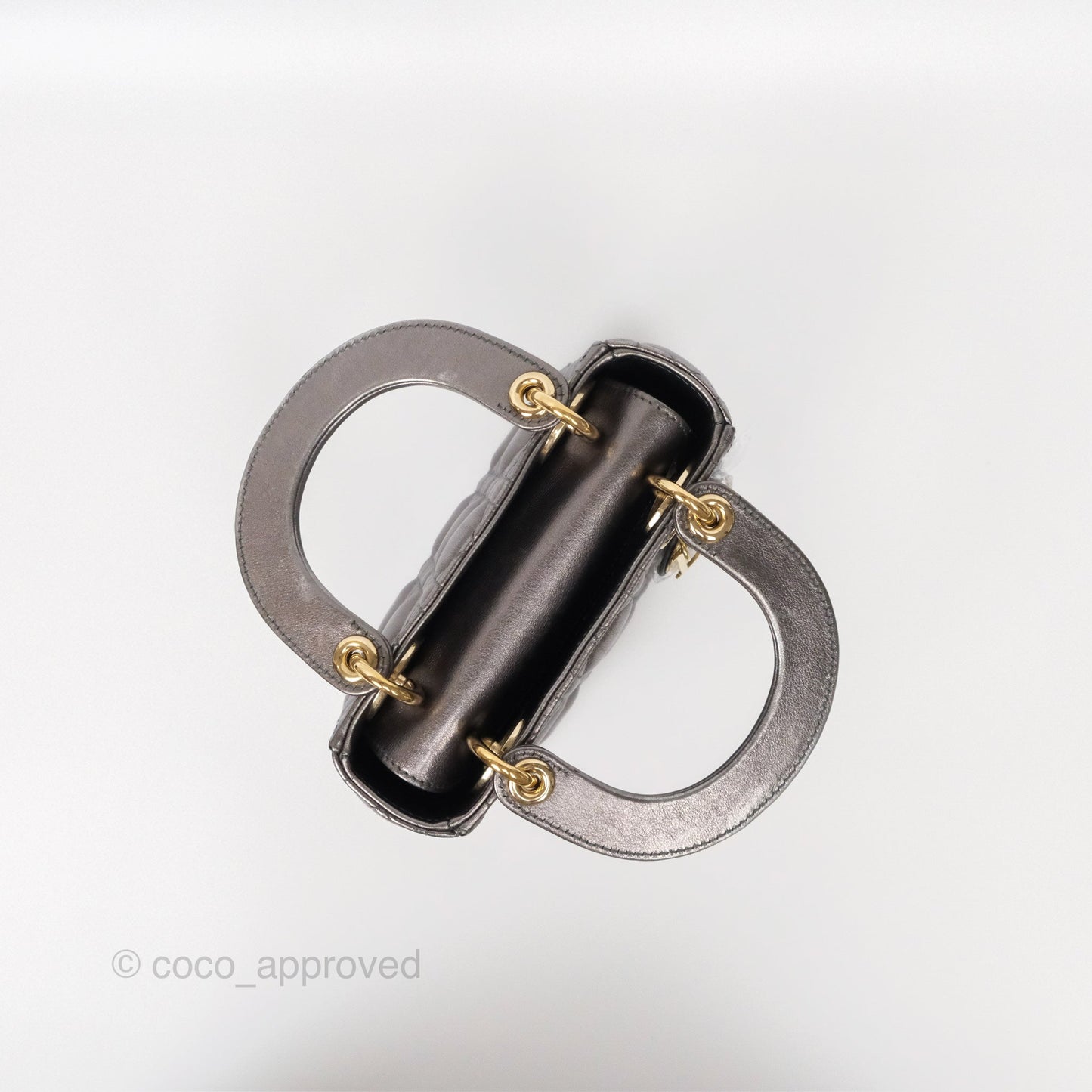Christian Dior Mini Lady Dior Metallic Dark Grey Lambskin Cannage Gold Hardware