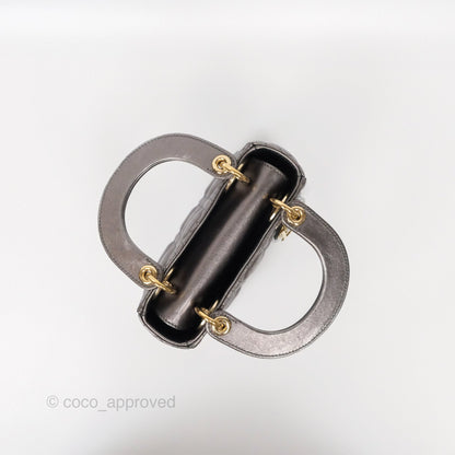 Christian Dior Mini Lady Dior Metallic Dark Grey Lambskin Cannage Gold Hardware