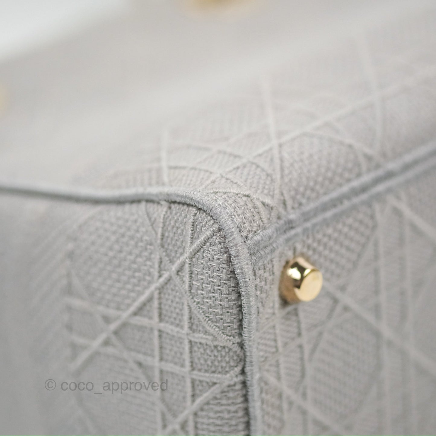 Christian Dior Medium Lady D-Lite Bag Gray Cannage Embroidery Gold Hardware