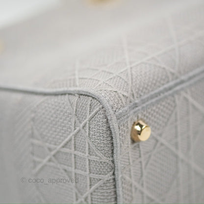 Christian Dior Medium Lady D-Lite Bag Gray Cannage Embroidery Gold Hardware