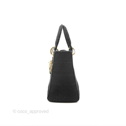 Christian Dior Medium Lady D-Lite Bag Black Cannage Embroidery Gold Hardware