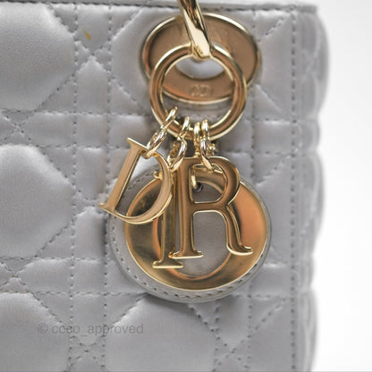 Christian Dior Lambskin Cannage Mini Lady Dior Iridescent Grey Gold Hardware