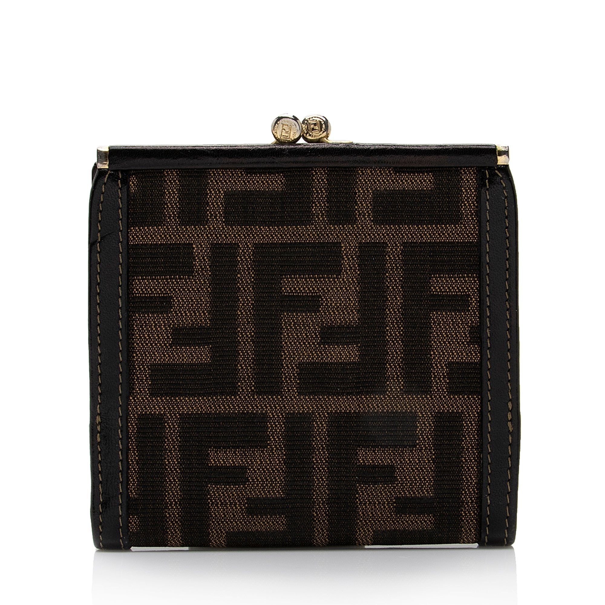 Fendi Vintage Zucca Kiss Lock French Wallet (SHF-J1Q6xA