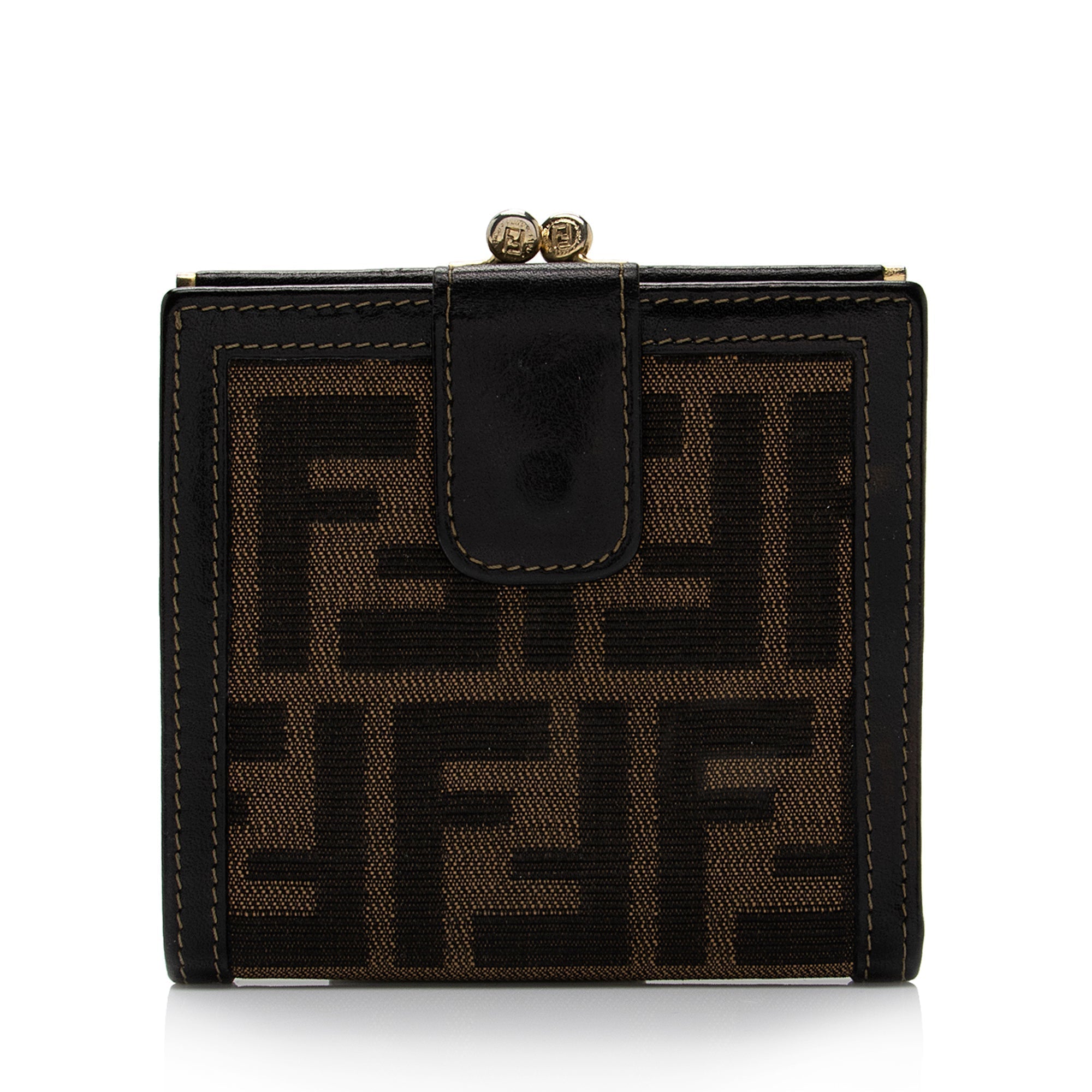 Fendi Vintage Zucca Kiss Lock French Wallet (SHF-J1Q6xA