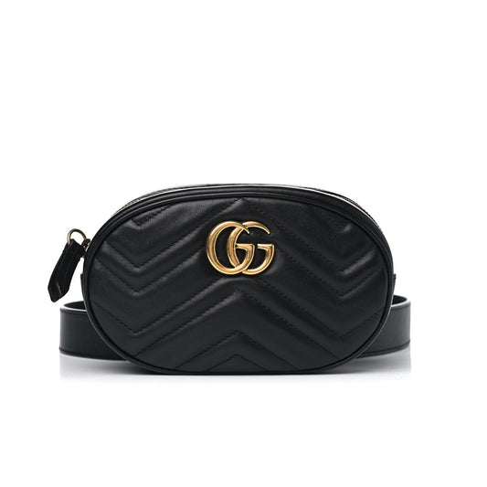 Gucci 476434 DSVRT 1000 Marmont 2.0 Women's Black Matelasse Leather Belt Bag (GG2071)