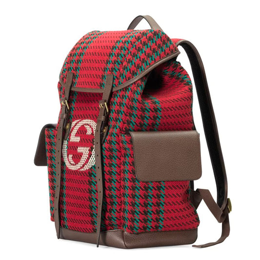 Gucci 625939 2J9AT 8274 Unisex's Multi-Color Houndstooth Fabric / Calf-Skin Leather Backpack (GG2074)