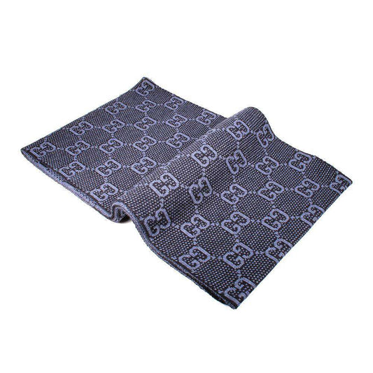 Gucci Scarf Men's Navy GG Pattern 100% Lana Wool (GGS42)