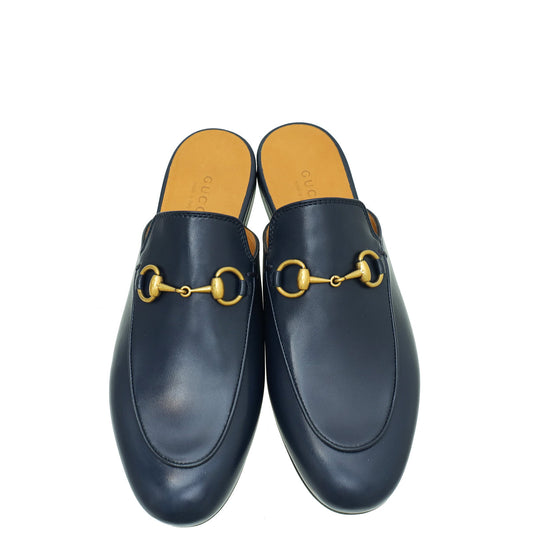 Gucci Navy Blue Princetown Mules 35.5