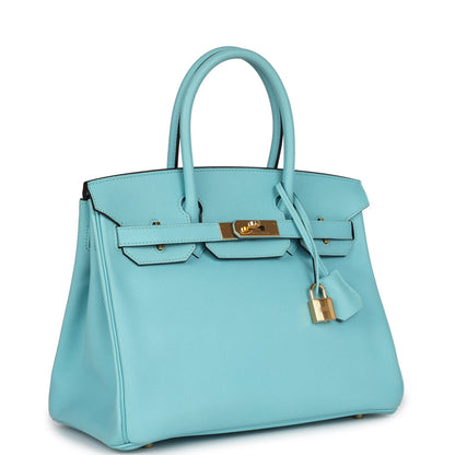 Hermes Birkin 30 Bleu Atoll Epsom Gold Hardware