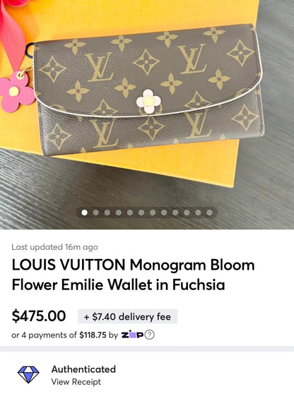 LOUIS VUITTON Monogram Bloom Flower Emilie Wallet in Fuchsia