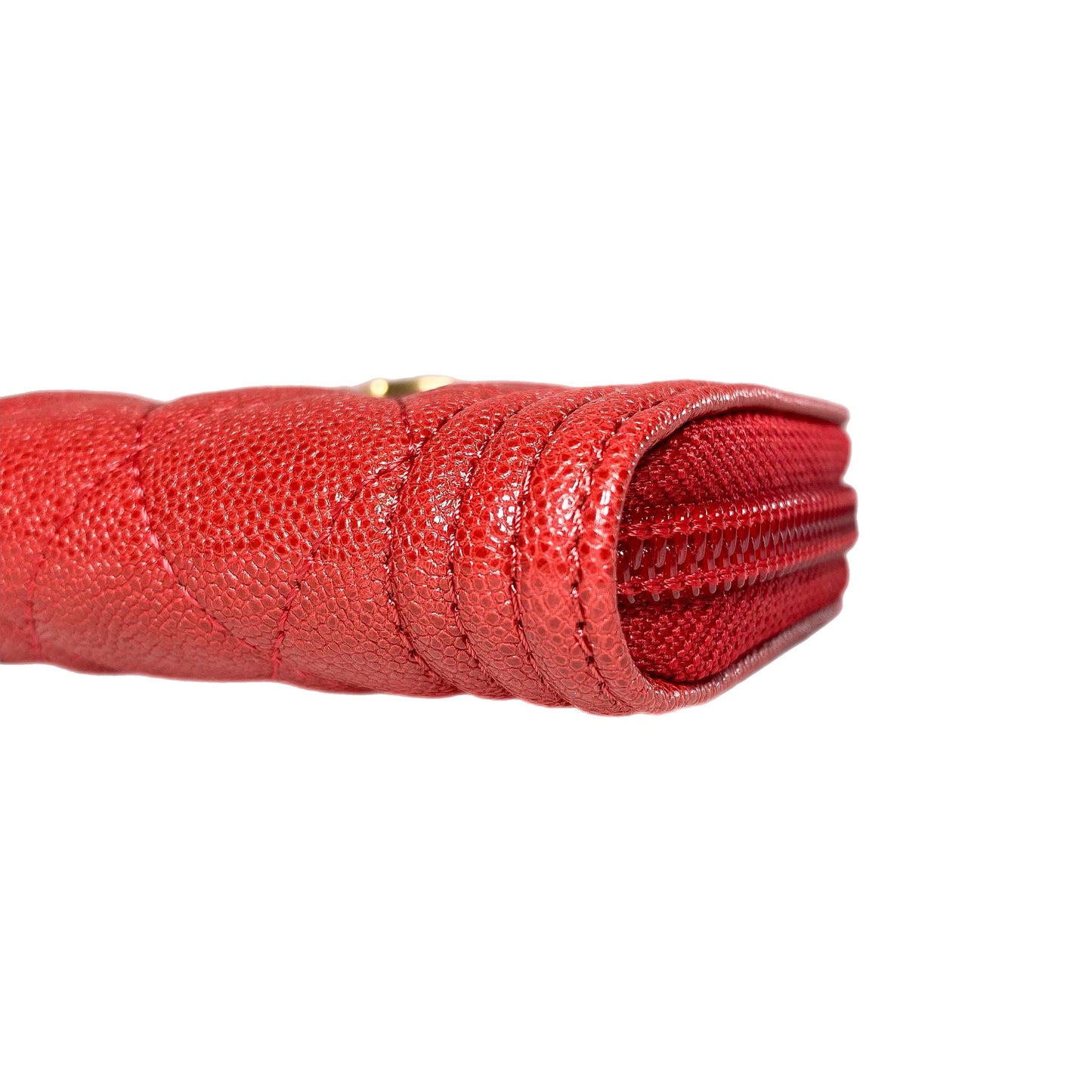 Chanel Red Boy Zip Around Coin Purse Wallet