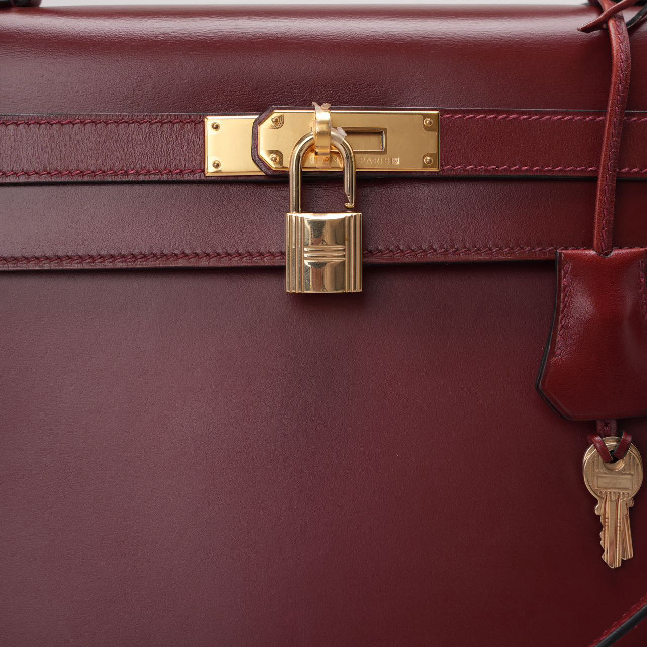 Hermes Kelly 32 Sellier Bag In Burgundy Box Leather With Gold Hardware from 2004