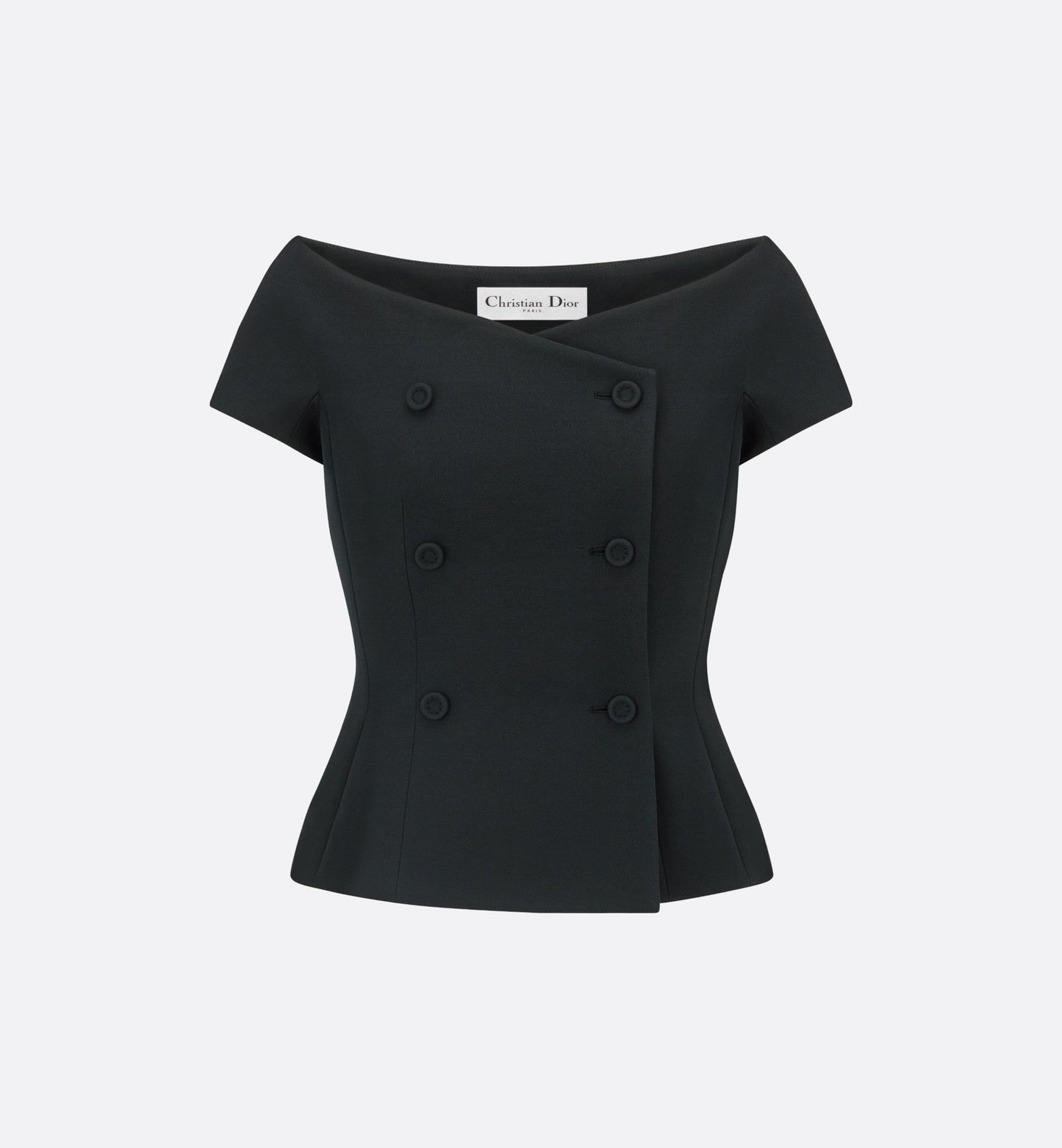 Christian Dior Off-The-Shoulder Double-Breasted Jacket Black Wool Silk Size 34