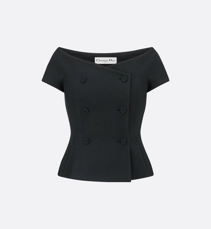 Christian Dior Off-The-Shoulder Double-Breasted Jacket Black Wool Silk Size 34