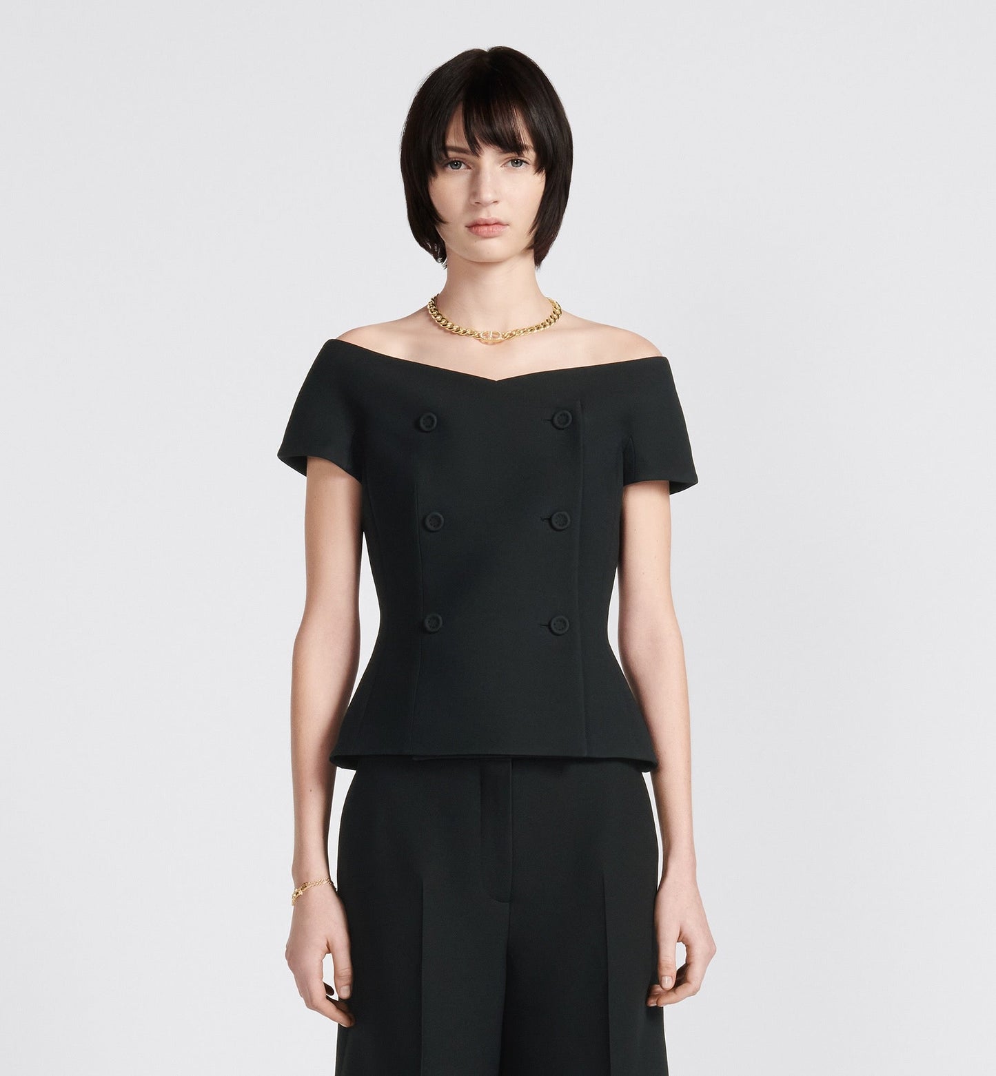 Christian Dior Off-The-Shoulder Double-Breasted Jacket Black Wool Silk Size 34