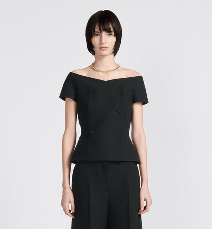 Christian Dior Off-The-Shoulder Double-Breasted Jacket Black Wool Silk Size 34