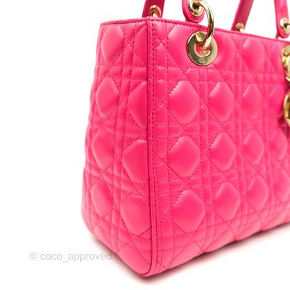 Christian Dior Lady Dior Medium Fuschia Pink Lambskin Gold Hardware