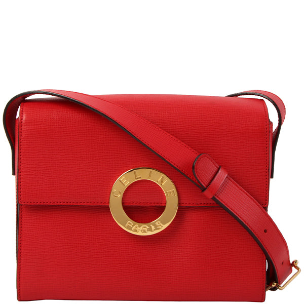 Celine Circle Logo Plate Shoulder Bag Red