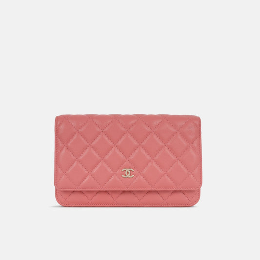 Chanel - Classic Wallet On Chain - Coral Pink Caviar Leather - CGHW -