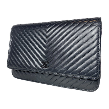 Chanel So Black Chevron Wallet on Chain