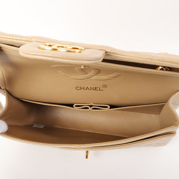 Chanel Around 1995 Made Classic Flap Chain Bag 25Cm Beige