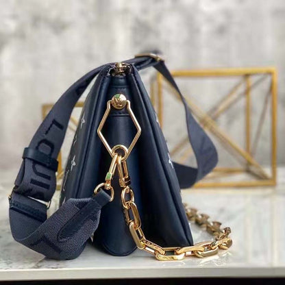Louis Vuitton LV Unisex Coussin PM Handbag Navy Blue Denim-Printed Lambskin