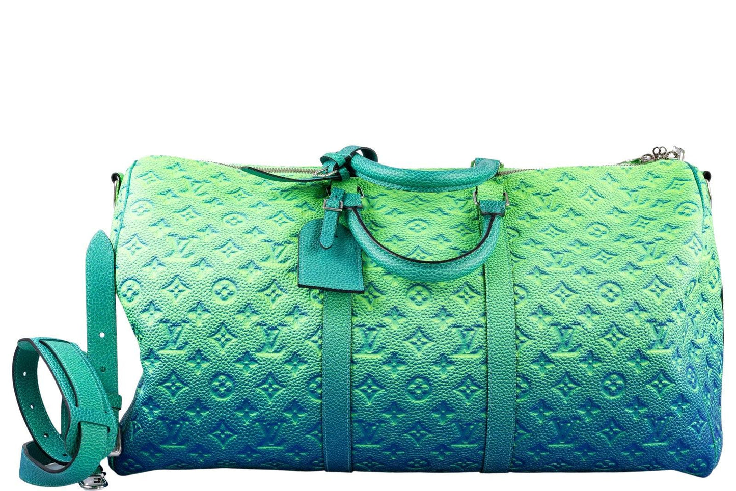 Louis Vuitton x Virgil Abloh Keepall 50B Blue and Green Monogram Taurillon Illusion Silver Hardware