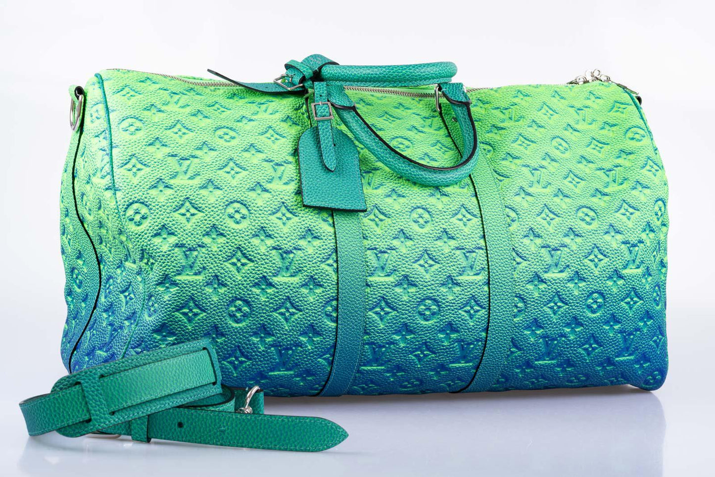 Louis Vuitton x Virgil Abloh Keepall 50B Blue and Green Monogram Taurillon Illusion Silver Hardware