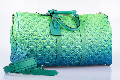 Louis Vuitton x Virgil Abloh Keepall 50B Blue and Green Monogram Taurillon Illusion Silver Hardware