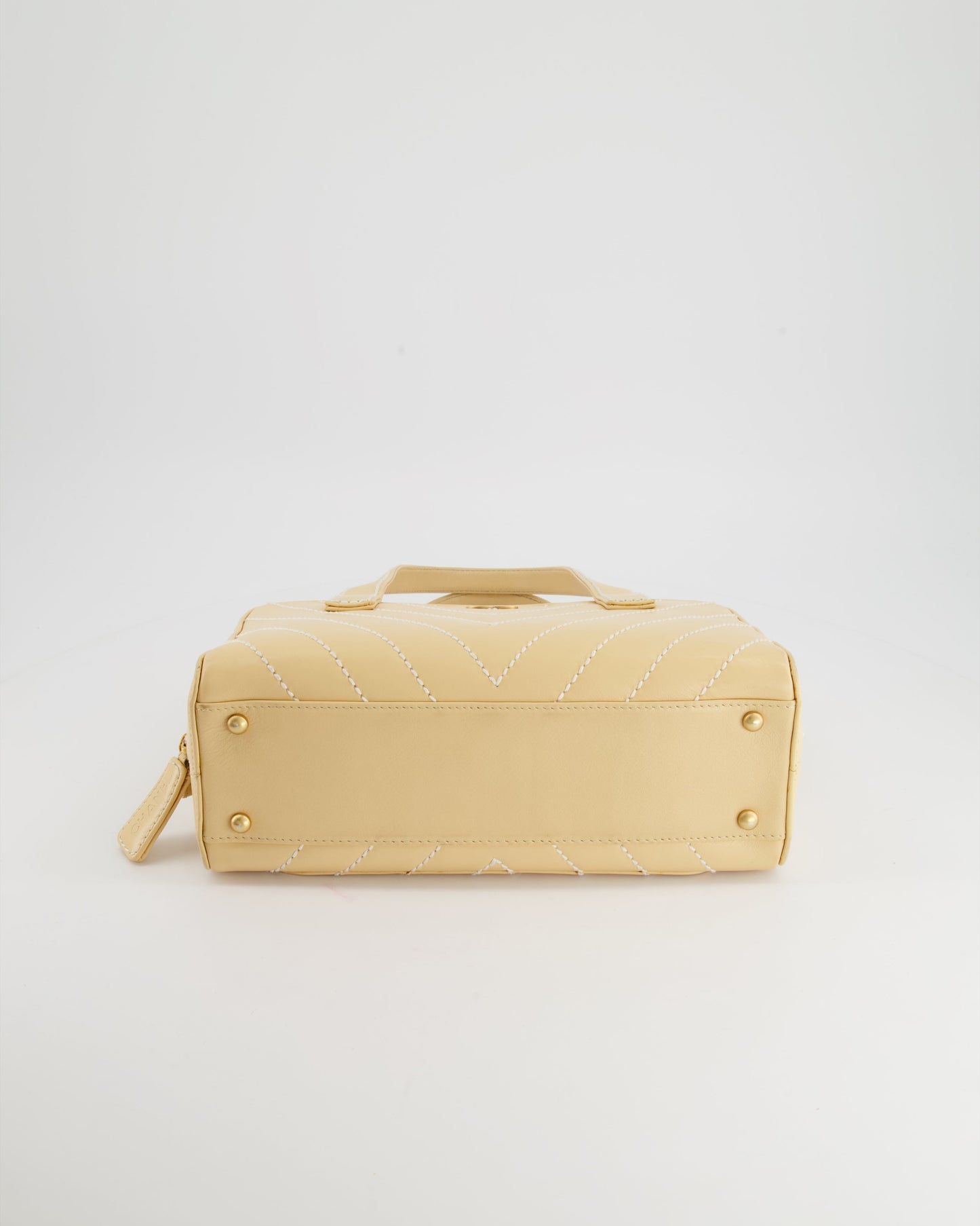 Chanel Pastel Yellow Bowling Bag in Calfskin Leather with Brushed Gold Hardware