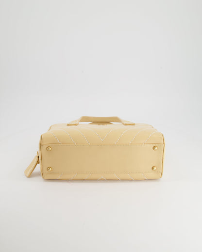 Chanel Pastel Yellow Bowling Bag in Calfskin Leather with Brushed Gold Hardware