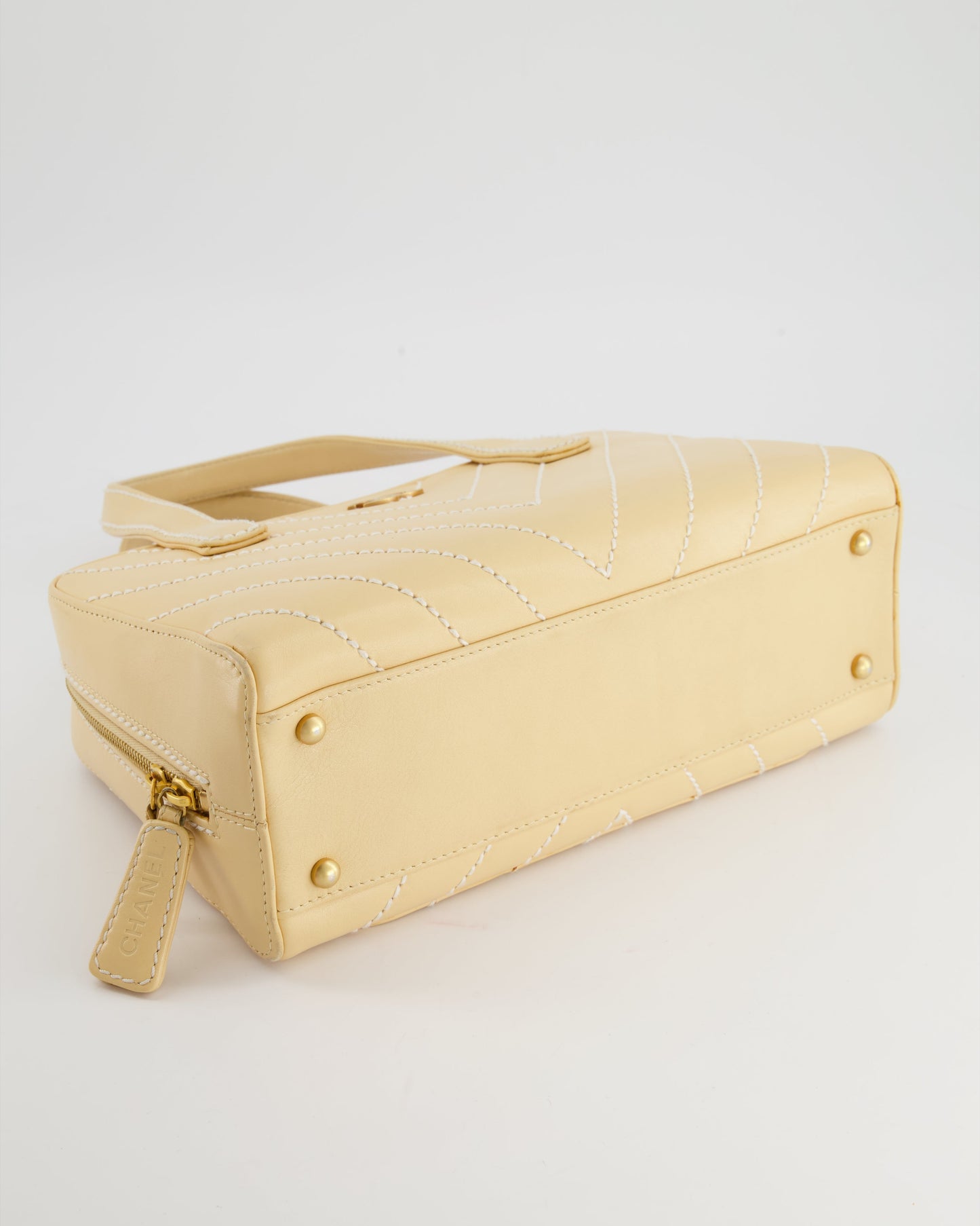 Chanel Pastel Yellow Bowling Bag in Calfskin Leather with Brushed Gold Hardware