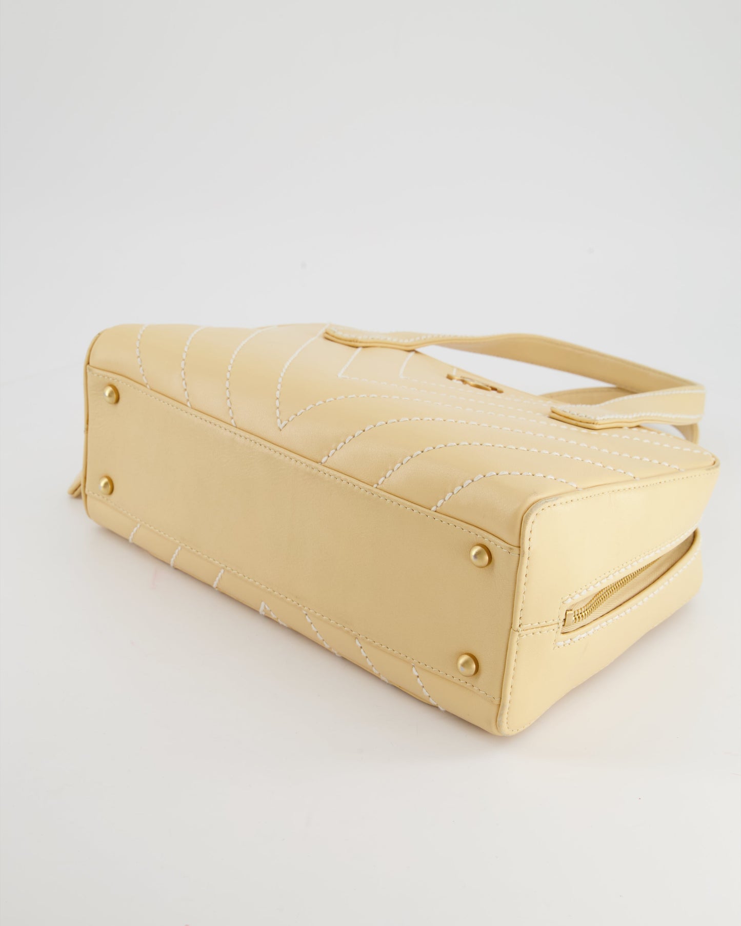 Chanel Pastel Yellow Bowling Bag in Calfskin Leather with Brushed Gold Hardware