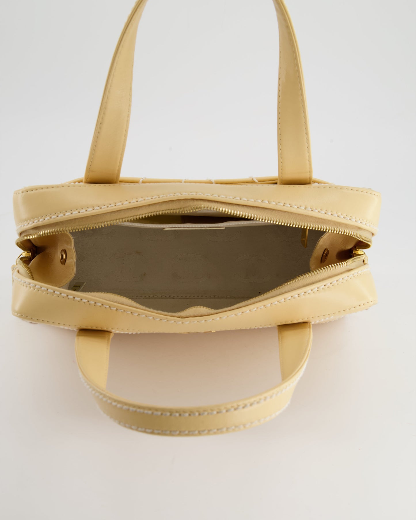 Chanel Pastel Yellow Bowling Bag in Calfskin Leather with Brushed Gold Hardware