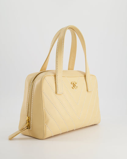 Chanel Pastel Yellow Bowling Bag in Calfskin Leather with Brushed Gold Hardware