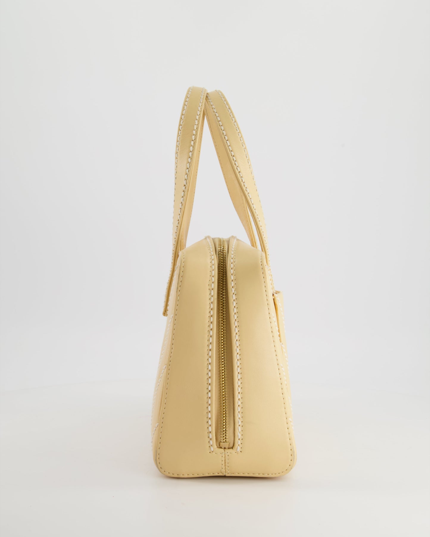Chanel Pastel Yellow Bowling Bag in Calfskin Leather with Brushed Gold Hardware