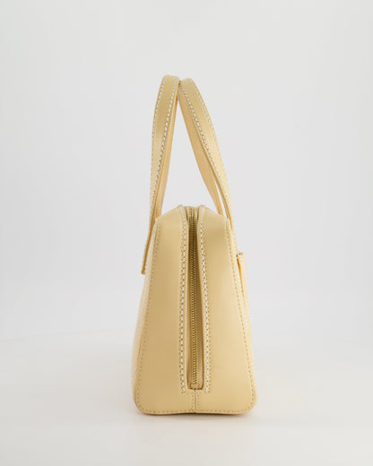 Chanel Pastel Yellow Bowling Bag in Calfskin Leather with Brushed Gold Hardware