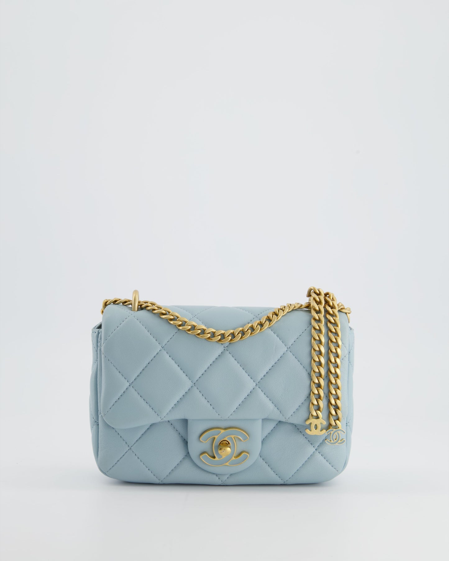 Chanel Powder Blue Mini Square Flap Bag with Gold Hardware