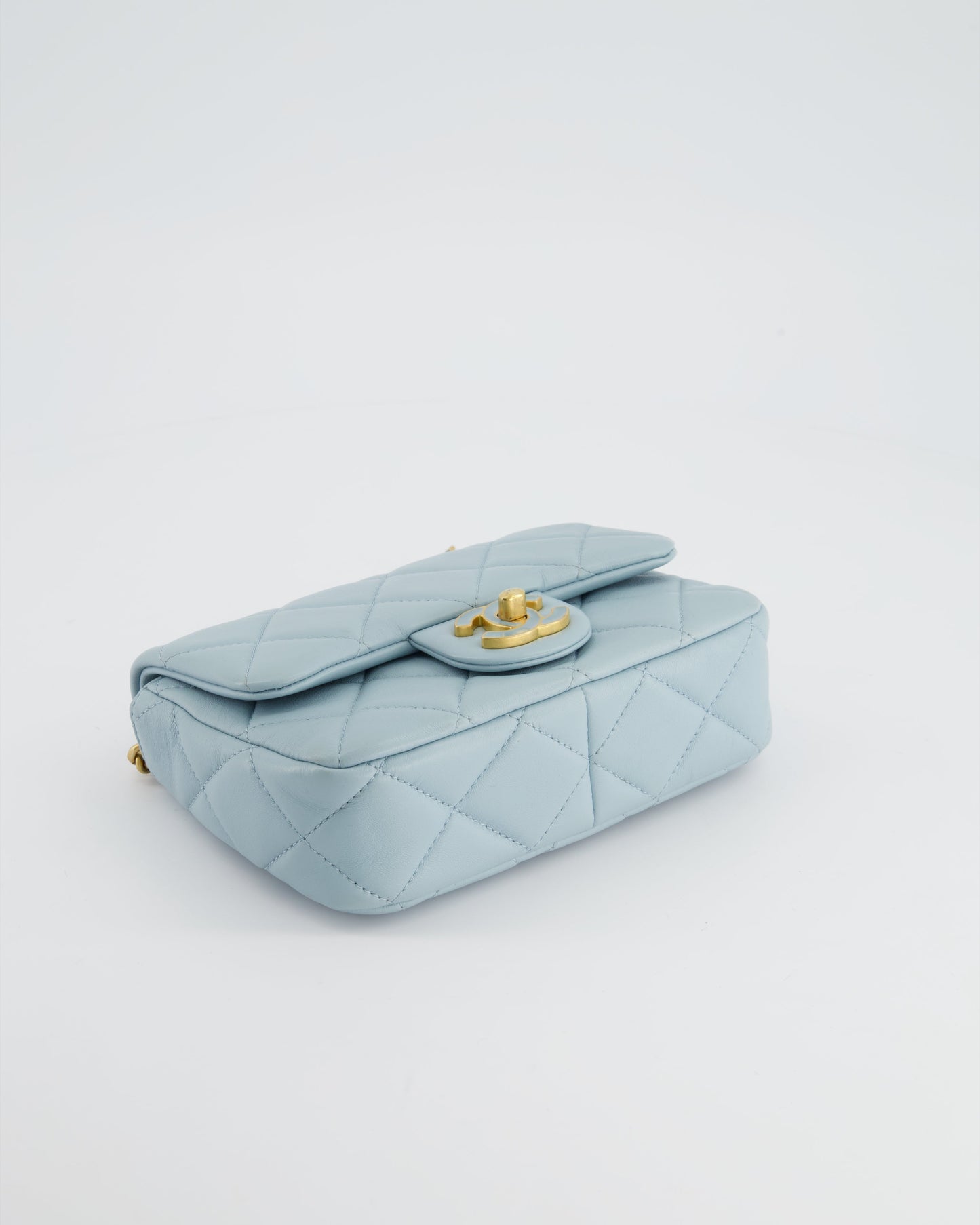 Chanel Powder Blue Mini Square Flap Bag with Gold Hardware