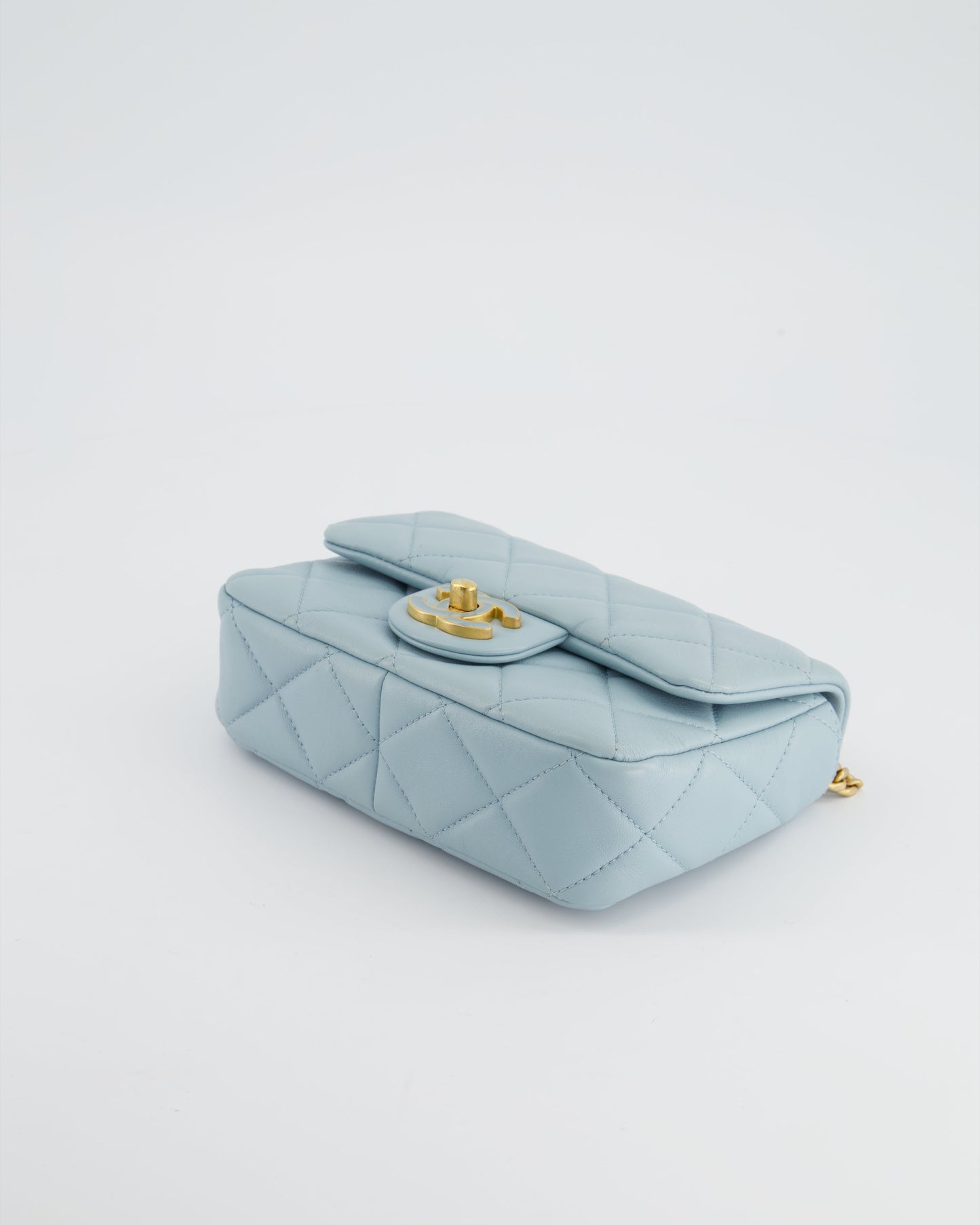 Chanel Powder Blue Mini Square Flap Bag with Gold Hardware