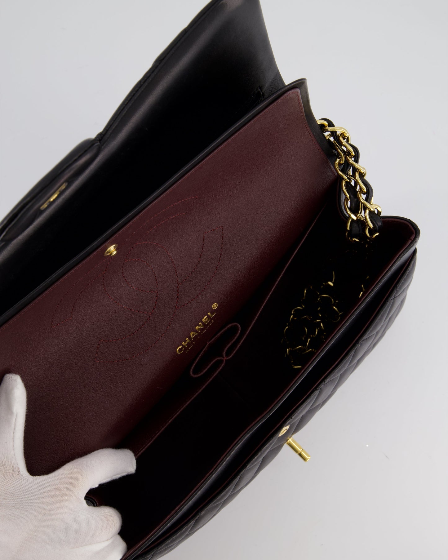 Chanel Black Jumbo Classic Double Flap Bag in Lambskin Leather with Gold Hardware