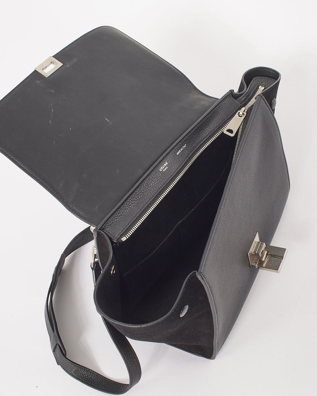 Celine Black Leather & Suede Small Trapeze Bag